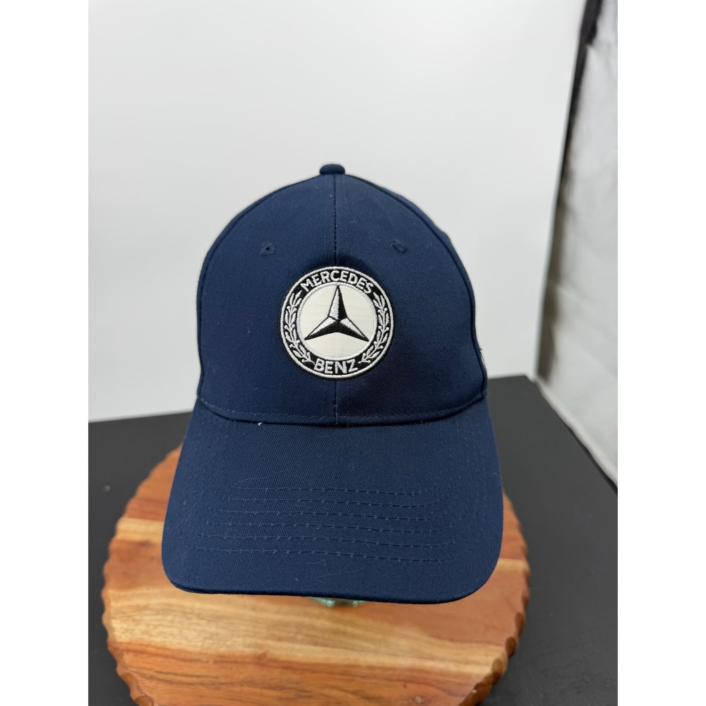 Mercedes Benz Logo Baseball Hat Mens OS Navy Blue Plaid Lined Adjustable Cap